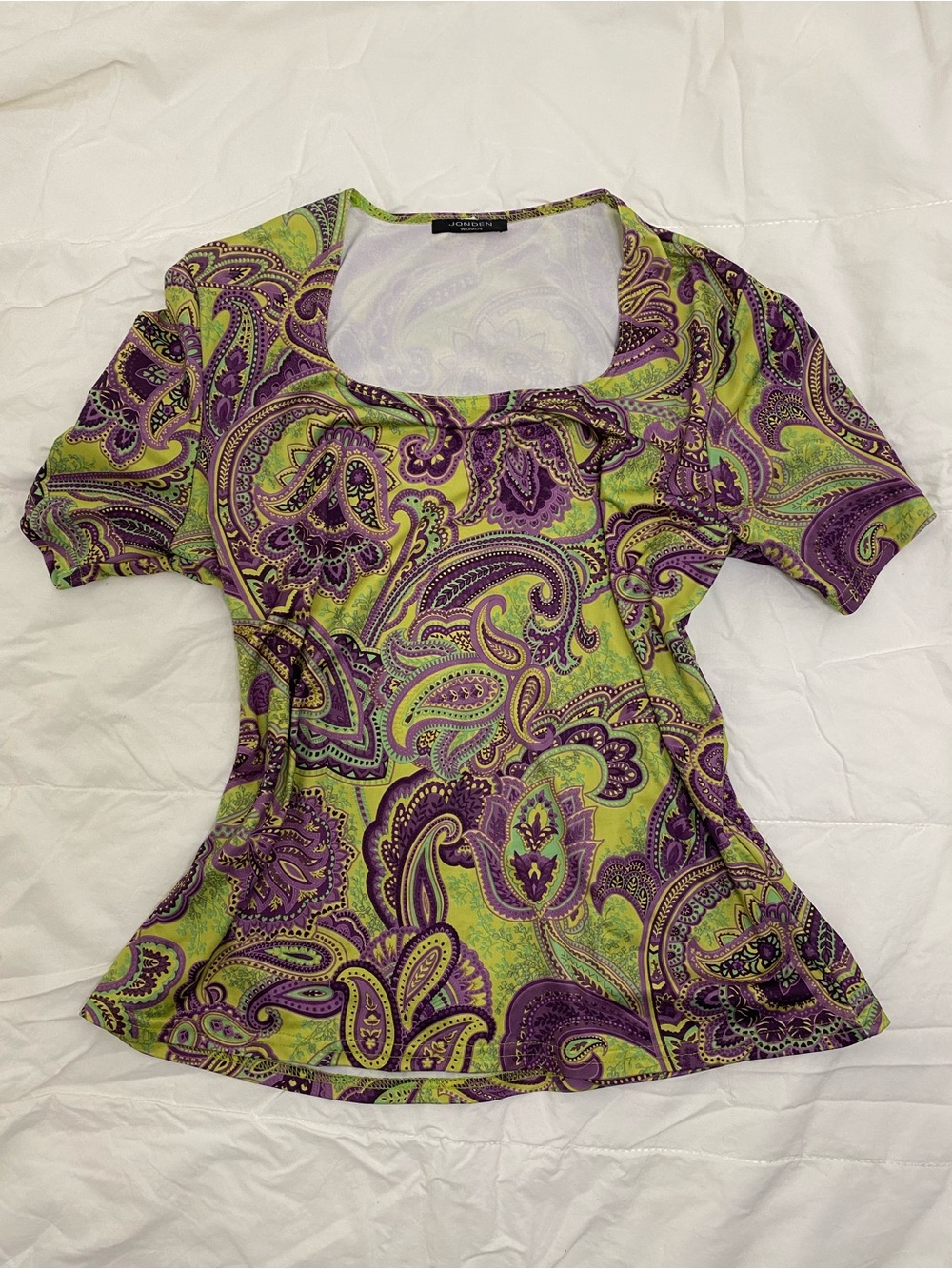 Y2K Jonden Women Paisley Tee Bright Green Purple XL 2000s Vintage
